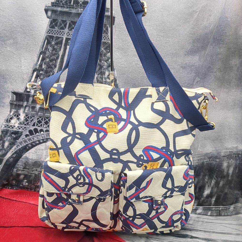 Tommy Hilfiger Blue and Cream Tote Bag